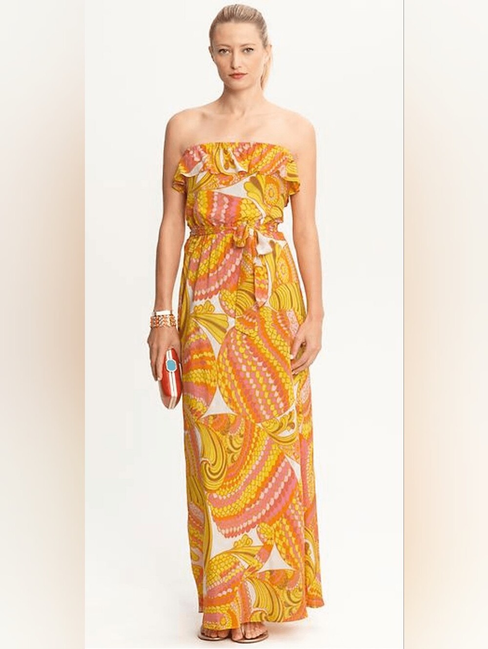 Banana Republic x Trina Turk Silk Tropical Print Strapless Maxi Dress Size 00P